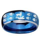 8mm Deer Hunting Tracks Dome Blue 2 Tone Tungsten Carbide Men's Engagement Ring