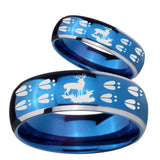 His Hers Deer Hunting Tracks Dome Blue 2 Tone Tungsten Wedding Ring Set