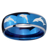 8mm Dolphins Dome Blue 2 Tone Tungsten Carbide Mens Promise Ring