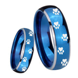 8mm Paw Print Dome Blue 2 Tone Tungsten Carbide Men's Promise Rings