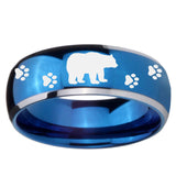 8mm Bear and Paw Dome Blue 2 Tone Tungsten Carbide Mens Ring