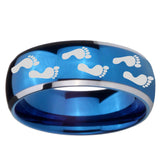 8mm Foot Print Dome Blue 2 Tone Tungsten Carbide Mens Wedding Band