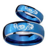 Bride and Groom Dragon Dome Blue 2 Tone Tungsten Mens Anniversary Ring Set