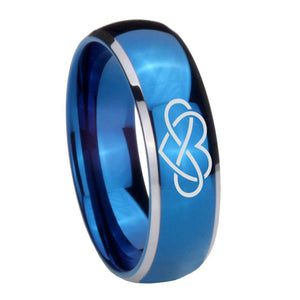 8mm Infinity Love Dome Blue 2 Tone Tungsten Carbide Mens Wedding Ring