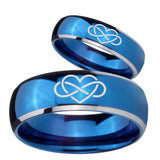 Bride and Groom Infinity Love Dome Blue 2 Tone Tungsten Men's Band Ring Set