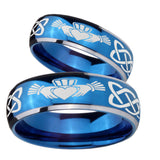 Bride and Groom Irish Claddagh Dome Blue 2 Tone Tungsten Men's Promise Rings Set