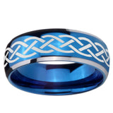8mm Celtic Knot Dome Blue 2 Tone Tungsten Carbide Mens Wedding Band