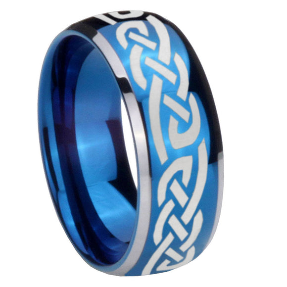8mm Celtic Knot Infinity Love Dome Blue 2 Tone Tungsten Carbide Mens Wedding Band