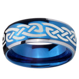 8mm Celtic Knot Infinity Love Dome Blue 2 Tone Tungsten Carbide Mens Wedding Band