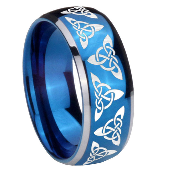 8mm Celtic Knot Dome Blue 2 Tone Tungsten Carbide Mens Wedding Band