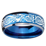 8mm Celtic Knot Dragon Dome Blue 2 Tone Tungsten Carbide Mens Ring Engraved