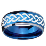 8mm Laser Celtic Knot Dome Blue 2 Tone Tungsten Carbide Mens Wedding Band