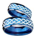 His Hers Laser Celtic Knot Dome Blue 2 Tone Tungsten Mens Engagement Band Set