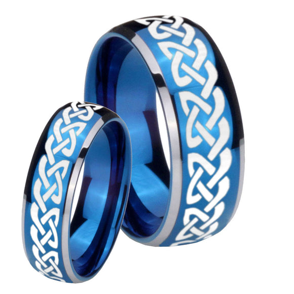 His Hers Celtic Knot Love Dome Blue 2 Tone Tungsten Mens Engagement Band Set