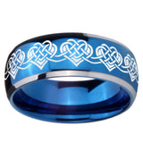 8mm Celtic Knot Heart Dome Blue 2 Tone Tungsten Carbide Mens Wedding Band
