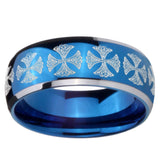 8mm Medieval Cross Dome Blue 2 Tone Tungsten Carbide Mens Wedding Band