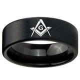8mm Freemason Masonic Pipe Cut Brush Black Tungsten Carbide Wedding Bands Ring