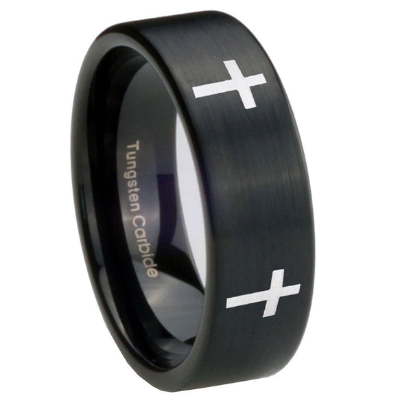 8mm Crosses Pipe Cut Brush Black Tungsten Carbide Wedding Engagement Ring