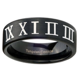8mm Roman Numeral Pipe Cut Brush Black Tungsten Carbide Wedding Engraving Ring
