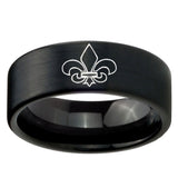 8mm Fleur De Lis Pipe Cut Brush Black Tungsten Carbide Custom Ring for Men