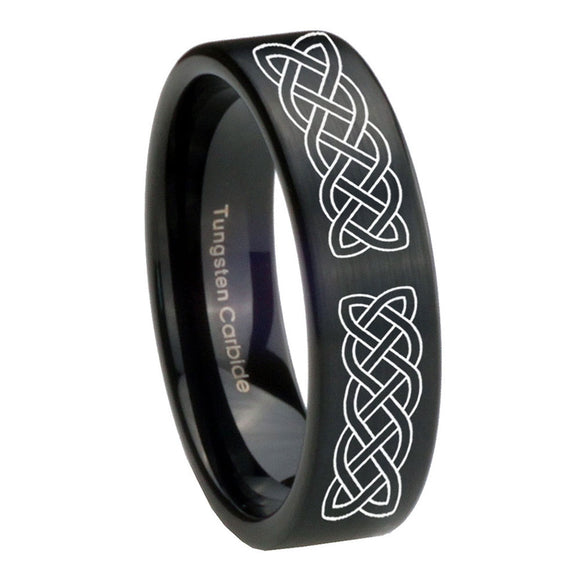 8mm Celtic Knot Pipe Cut Brush Black Tungsten Carbide Custom Mens Ring
