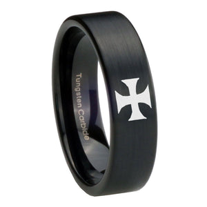 8mm Maltese Cross Pipe Cut Brush Black Tungsten Carbide Engagement Ring