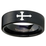8mm Christian Cross Pipe Cut Brush Black Tungsten Carbide Mens Anniversary Ring