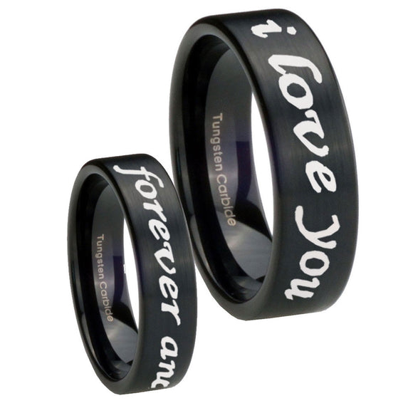 8mm I Love You Forever and ever Pipe Cut Brush Black Tungsten Men's Band Ring
