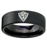 8mm CTR Pipe Cut Brush Black Tungsten Carbide Mens Engagement Band