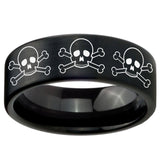 8mm Multiple Skull Pipe Cut Brush Black Tungsten Carbide Mens Ring Engraved