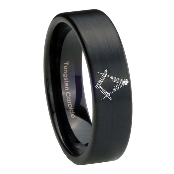 8mm Masonic Pipe Cut Brush Black Tungsten Carbide Anniversary Ring
