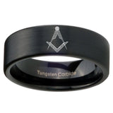 8mm Masonic Pipe Cut Brush Black Tungsten Carbide Anniversary Ring
