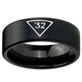 8mm Masonic 32 Triangle Freemason Pipe Cut Brush Black Tungsten Carbide Wedding Engagement Ring