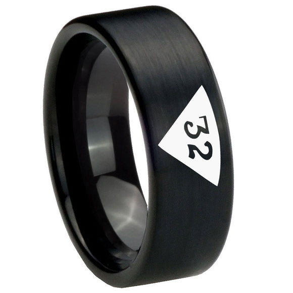 8mm Masonic 32 Triangle Design Freemason Pipe Cut Brush Black Tungsten Carbide Wedding Engagement Ring