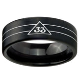 8mm Masonic 32 Duo Line Freemason Pipe Cut Brush Black Tungsten Carbide Wedding Engagement Ring