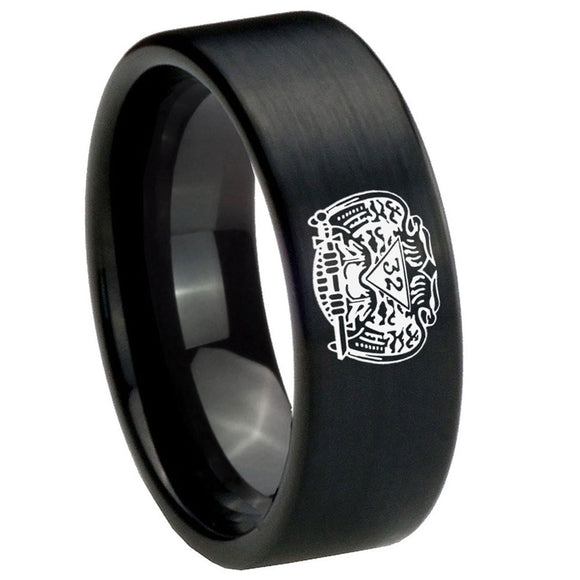 8mm Masonic 32 Degree Freemason Pipe Cut Brush Black Tungsten Carbide Wedding Engagement Ring