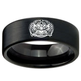 8mm Masonic 32 Degree Freemason Pipe Cut Brush Black Tungsten Carbide Wedding Engagement Ring