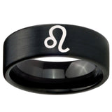 8mm Leo Zodiac Pipe Cut Brush Black Tungsten Carbide Wedding Band Ring