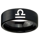 8mm Libra Horoscope Pipe Cut Brush Black Tungsten Carbide Wedding Bands Ring
