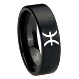8mm Pisces Zodiac Pipe Cut Brush Black Tungsten Carbide Wedding Engagement Ring