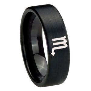 8mm Scorpio Horoscope Pipe Cut Brush Black Tungsten Carbide Anniversary Ring