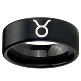 8mm Taurus Horoscope Pipe Cut Brush Black Tungsten Carbide Bands Ring