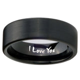 8mm I Love You Pipe Cut Brush Black Tungsten Carbide Mens Ring Personalized