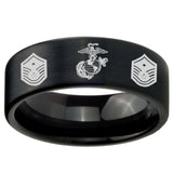 8mm Marine Chief Master Sergeant  Pipe Cut Brush Black Tungsten Carbide Engraved Ring