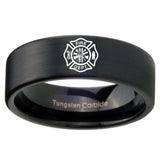 8mm Fire Department Pipe Cut Brush Black Tungsten Carbide Mens Wedding Ring