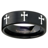 8mm Multiple Christian Cross Pipe Cut Brush Black Tungsten Carbide Promise Ring