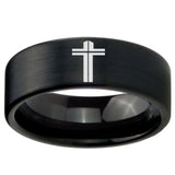 8mm Flat Christian Cross Pipe Cut Brush Black Tungsten Carbide Rings for Men
