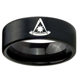 8mm Pester Master Masonic Pipe Cut Brush Black Tungsten Carbide Mens Ring