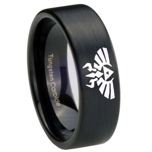 8mm Zelda Skyward Sword Pipe Cut Brush Black Tungsten Carbide Wedding Band Ring