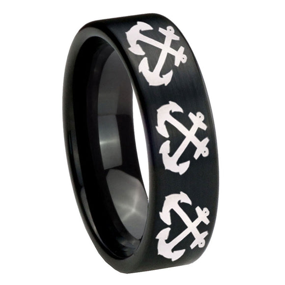 8mm Multiple Anchor Pipe Cut Brush Black Tungsten Carbide Promise Ring